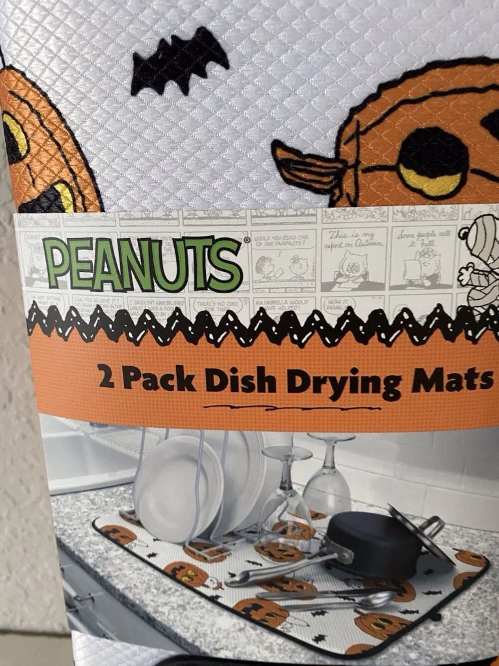 2 Pack Peanuts Snoopy Woodstock Halloween Pumpkin Dish Drying Mats 16 X 18” NEW